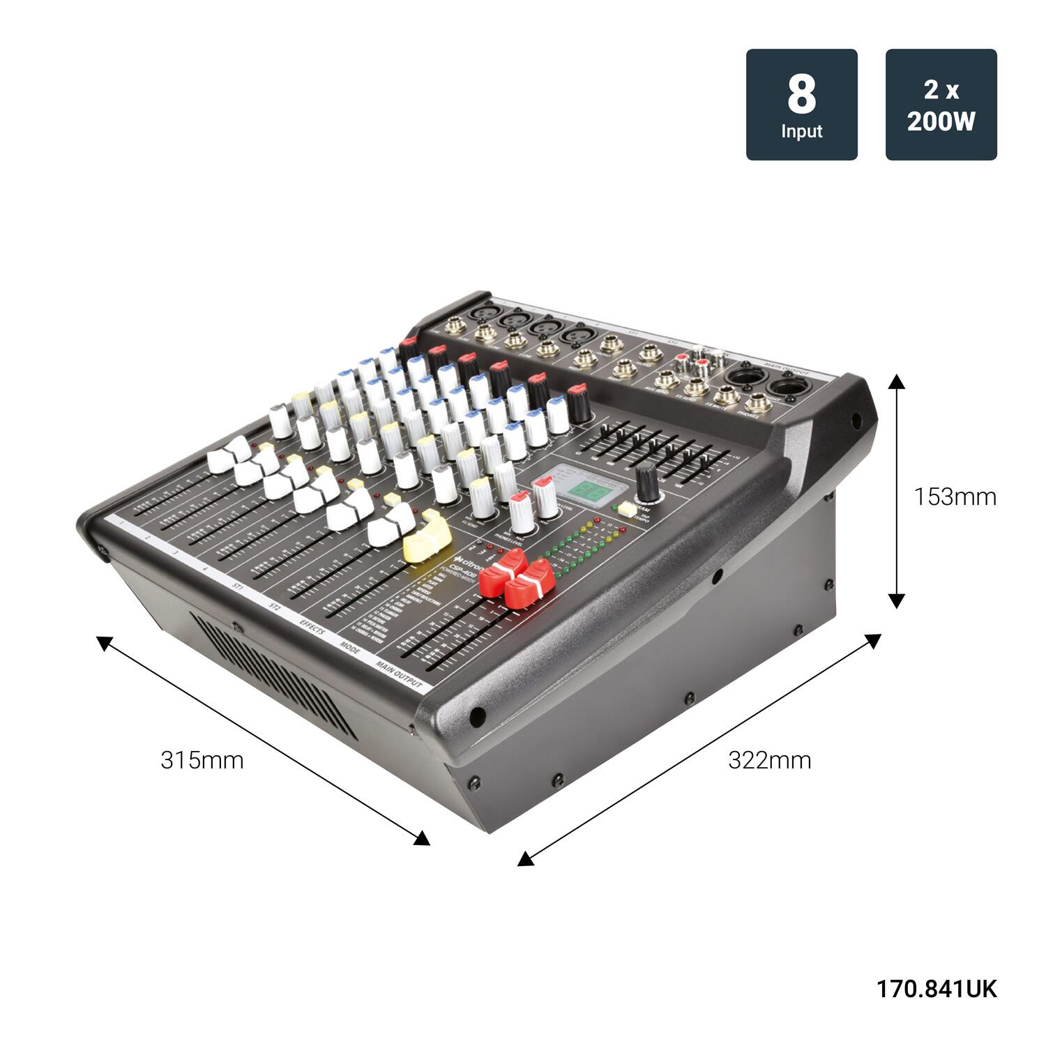 Citronic CSP-408 powered mixer 400W dimensions
