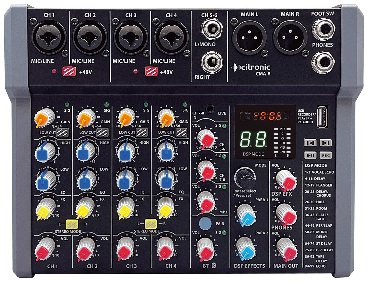 Citronic CMA-8 Compact Mixer with DSP FX and BT/USB top