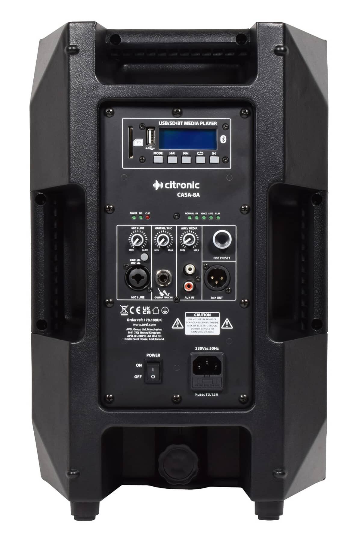 Citronic CASA-8A active loudspeaker rear