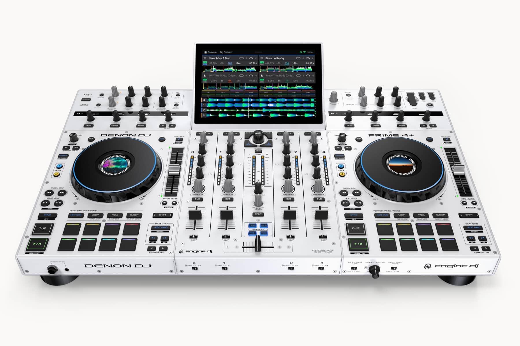 Denon DJ PRIME 4+ Limited Edition White Standalone DJ System front angle