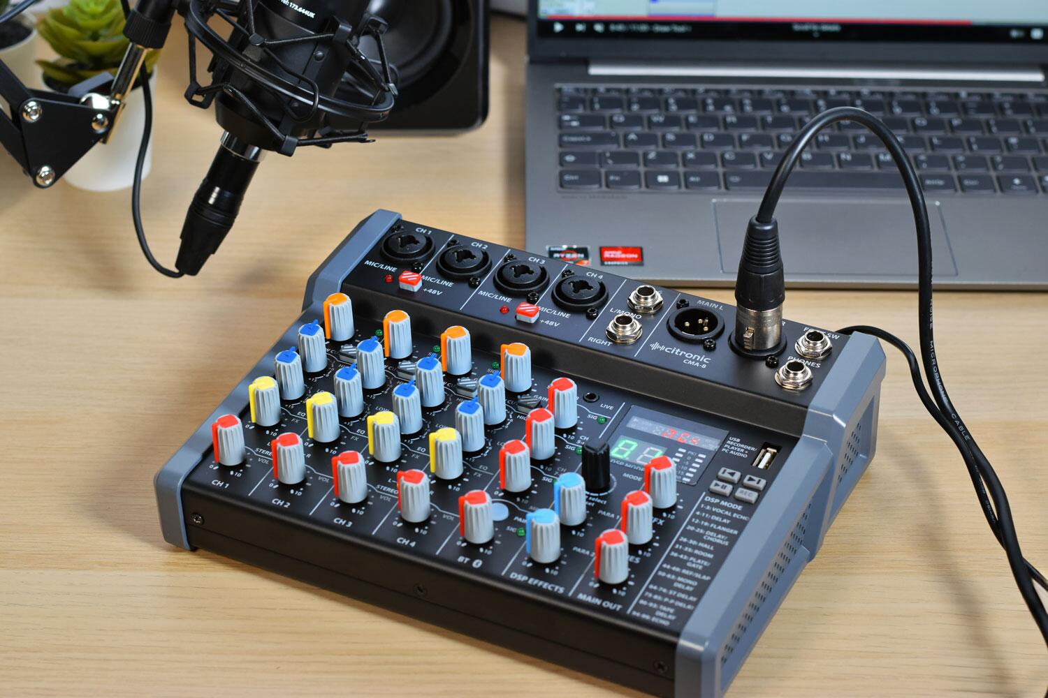 Citronic CMA-8 Compact Mixer with DSP FX and BT/USB on desk