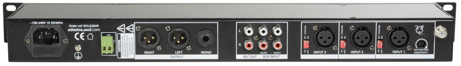 Adastra MM321 Rack Mixer + BT/USB/FM Player rear
