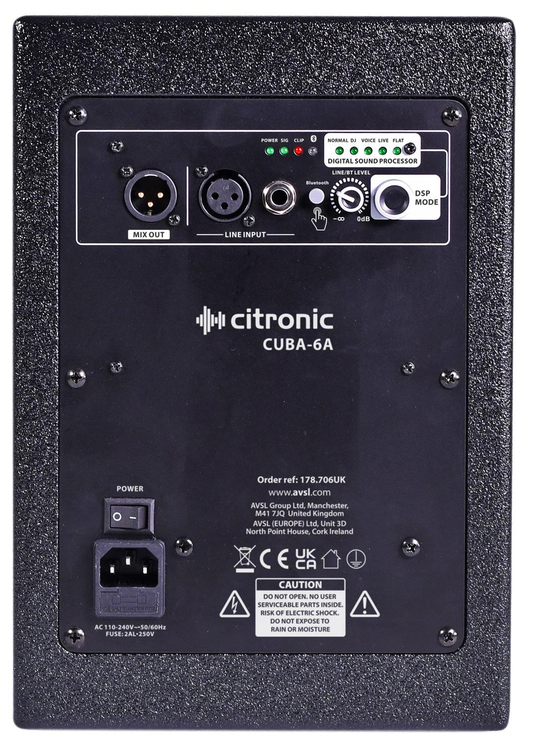 Citronic CUBA-6A Active Full Range Cabinet rear