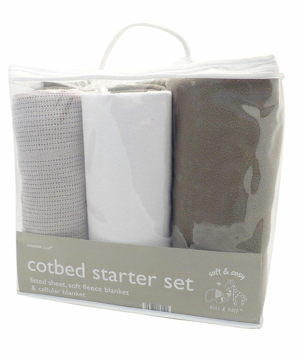 A HL180 in a transparent bag with handle, containing a fitted sheet, soft fleece blanket, and cellular blanket. The label indicates the brand as "Home & Living.