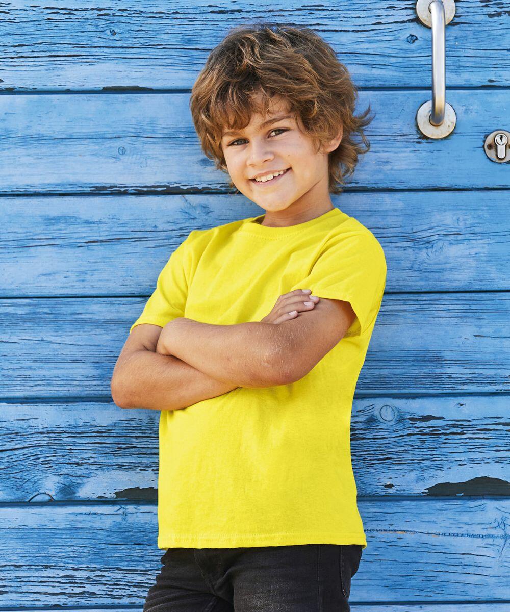 Fruit Of The Loom T-Shirt Garçon Jaune Col Rond - Coton Doux - Taille 164