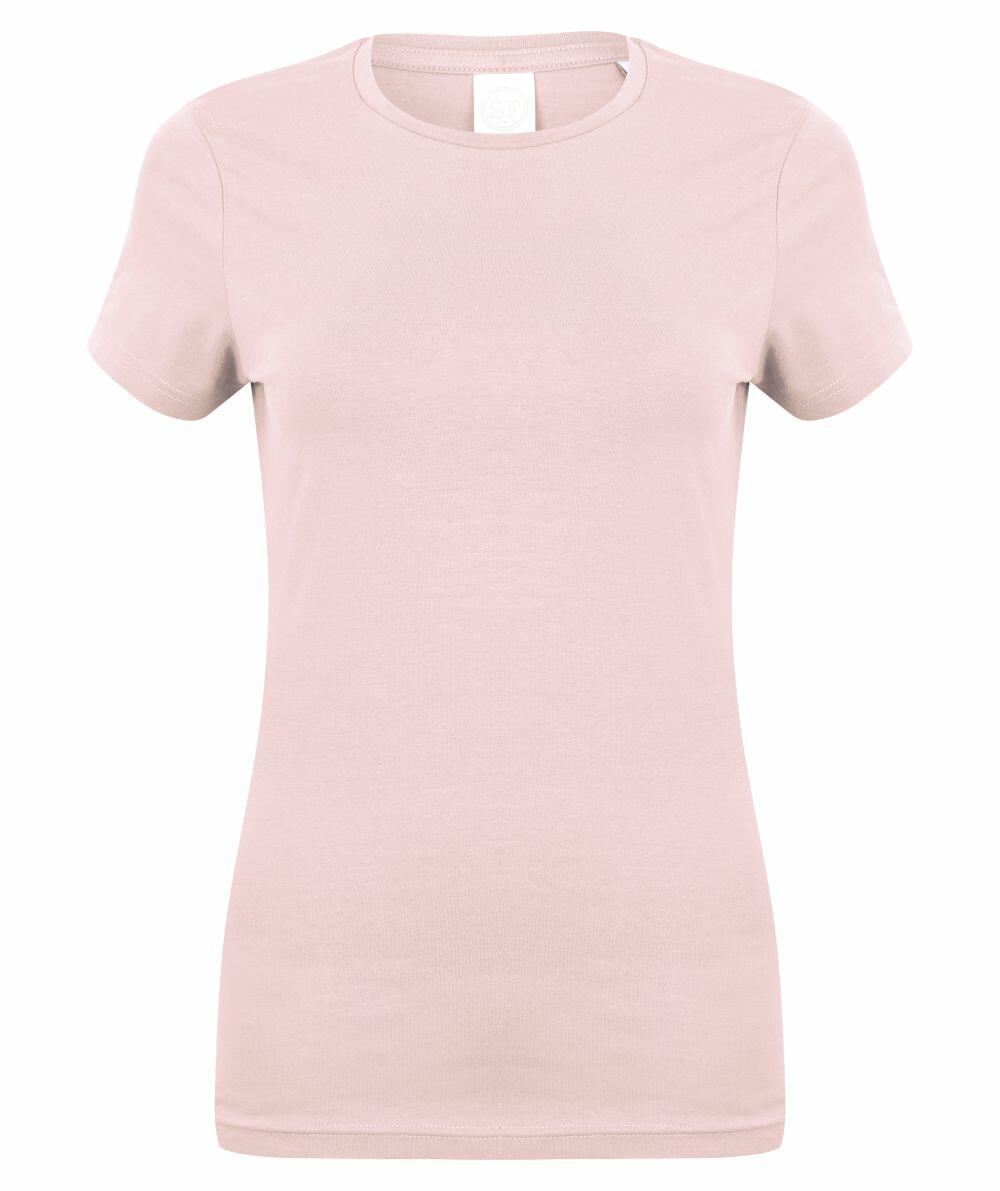 The Skinnifit SK121, a plain light pink short-sleeve T-shirt, is laid flat.