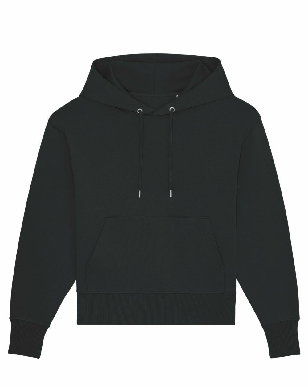 A dark green, plain hooded sweatshirt with a front pocket and drawstrings from Stanley/Stella, identified as product SX107.