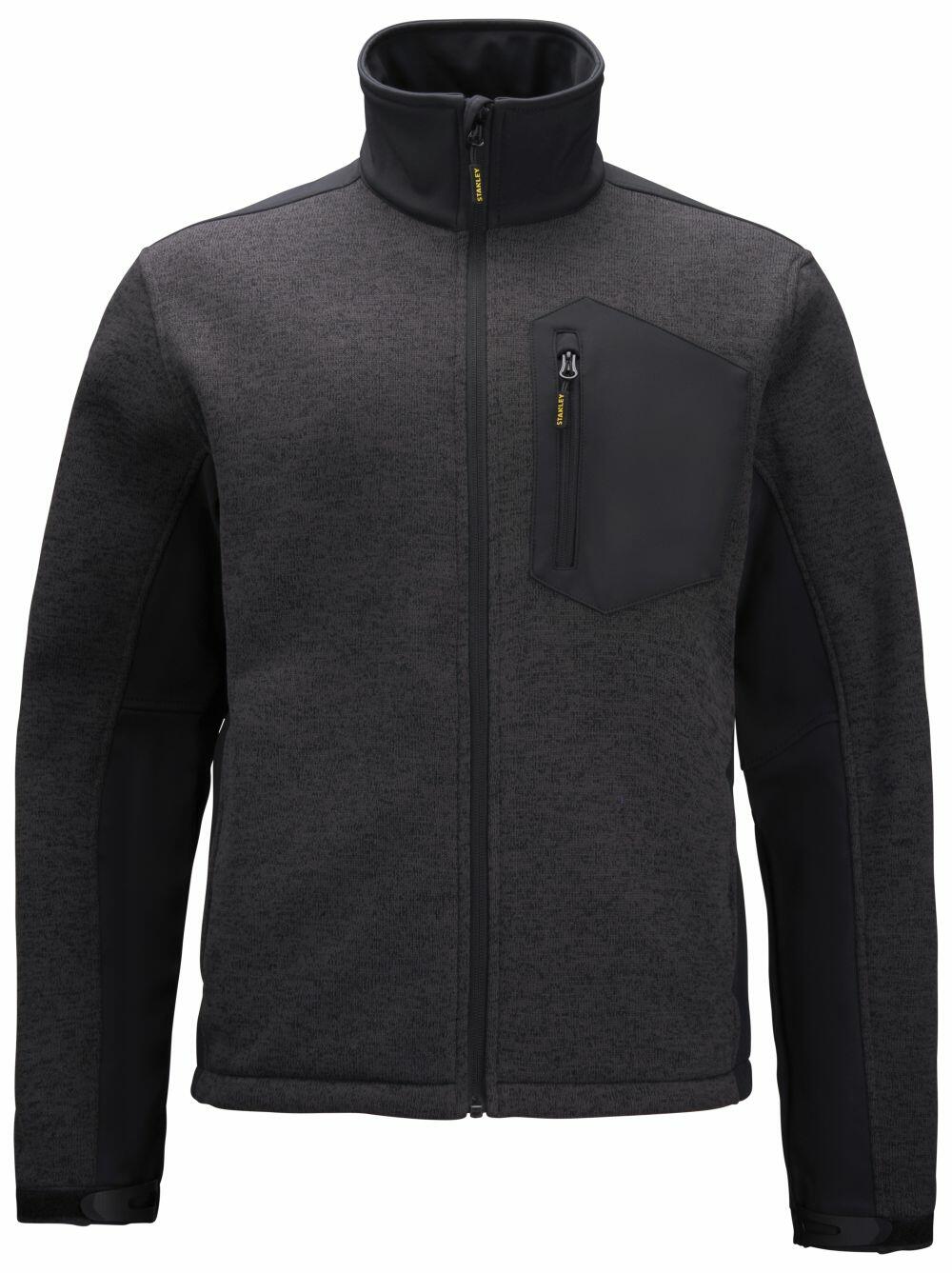 A Stanley Workwear SY022 jacket in dark gray featuring a zip-up design, high collar, and a zippered chest pocket.