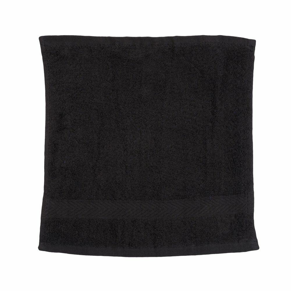 A black towel from Towel City, model TC001, folded against a white background.