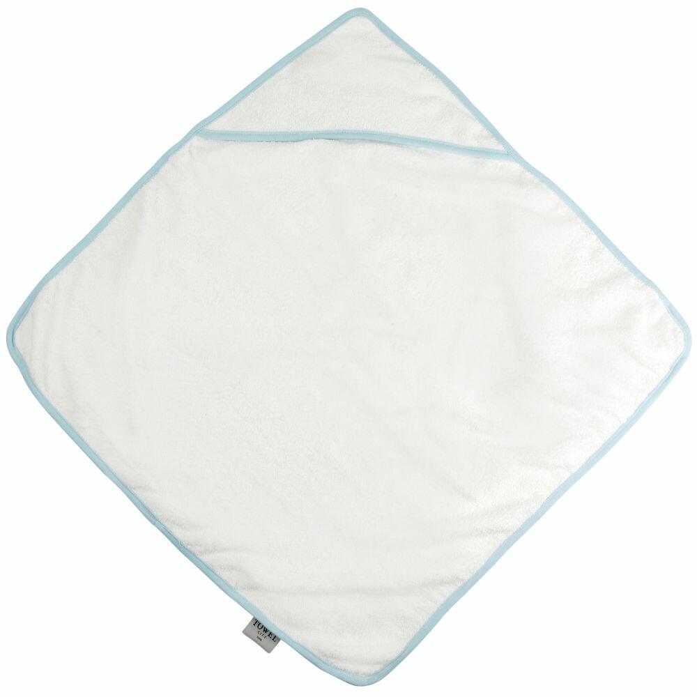 A Towel City baby towel, model TC036, in white with a light blue trim, displayed flat.