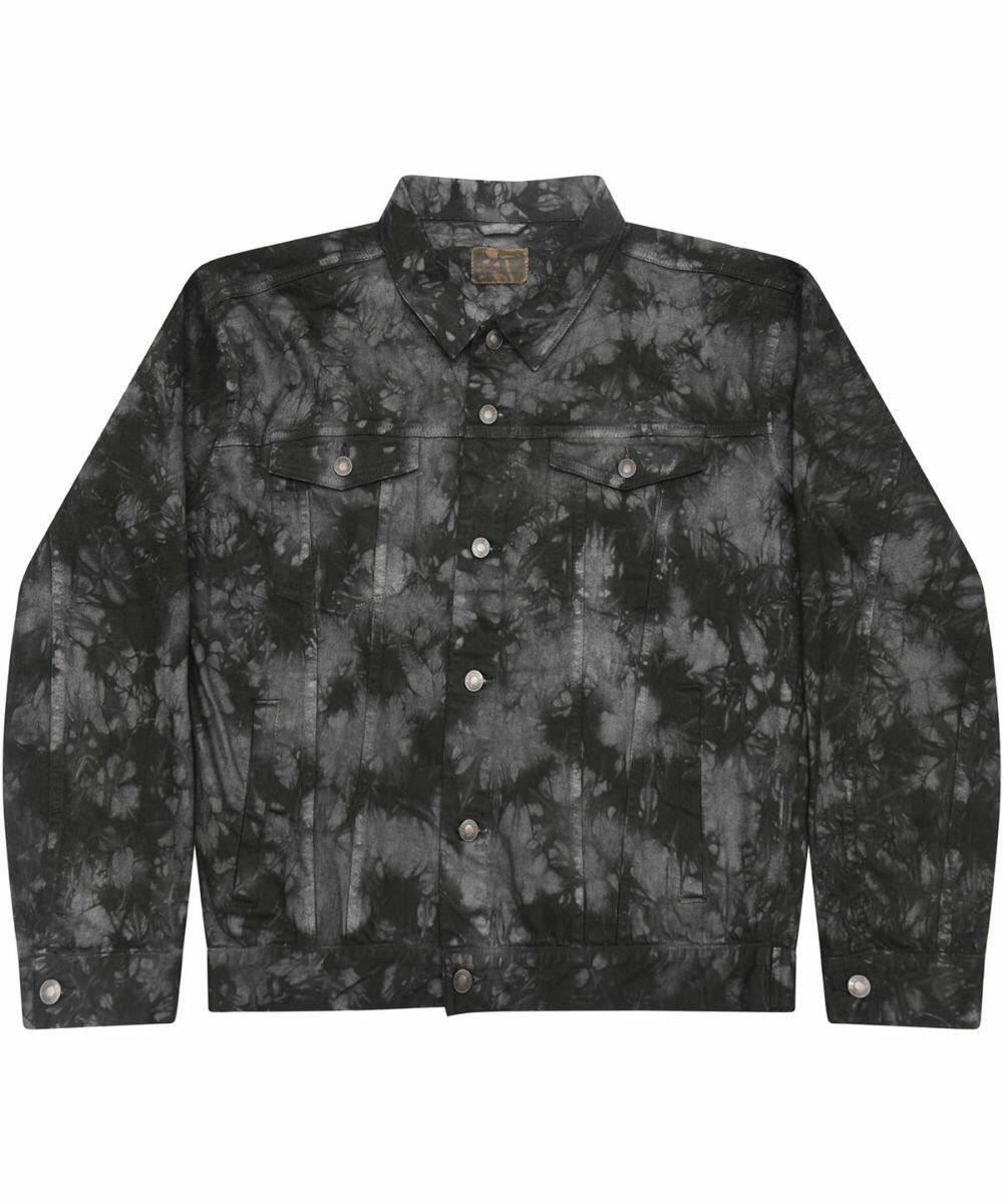 Colortone's TD32M jacket features a black and gray tie-dye pattern and a buttoned front.