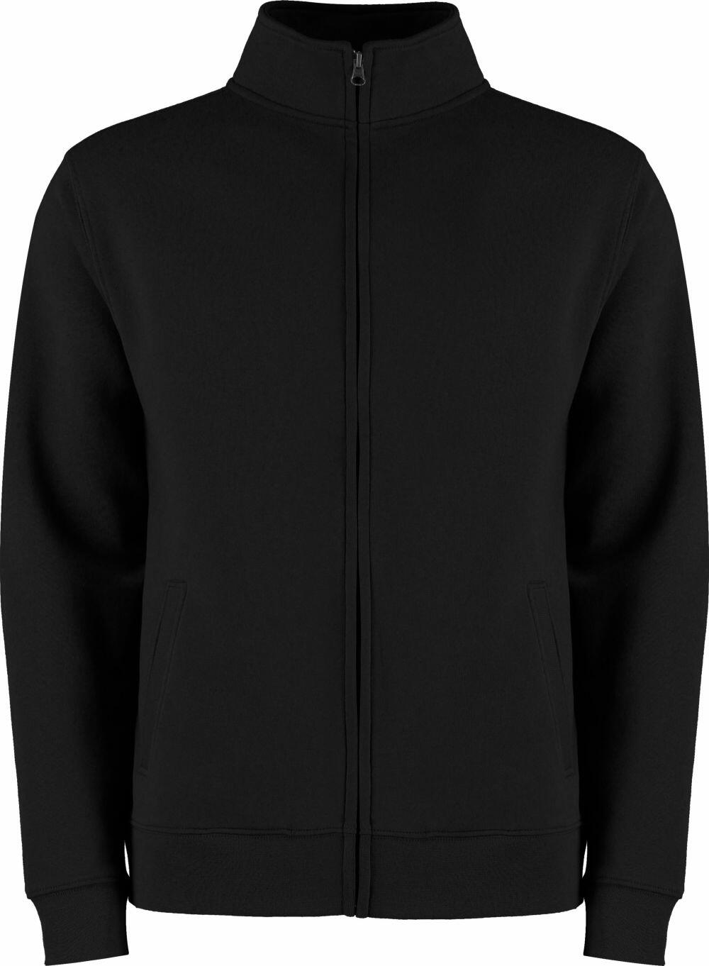 A Kustom Kit KK334 black zip-up jacket featuring a high collar and two front pockets, showcased against a plain background.