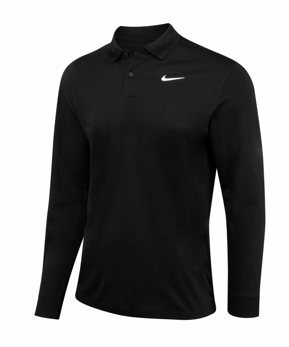 Nike NK354 long-sleeve black polo shirt featuring a white Nike logo on the chest.