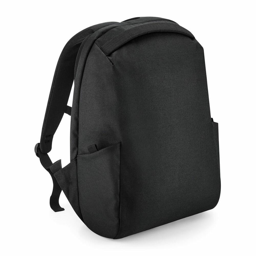 The Quadra QD924, a plain black backpack featuring two shoulder straps and side pockets, is pictured standing upright against a white background.