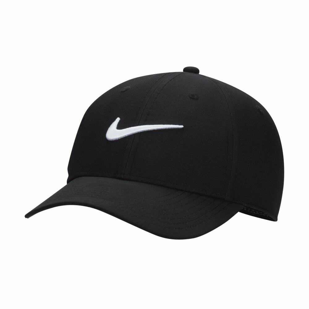 Nike NK385 baseball cap in black featuring a white swoosh logo on the front.