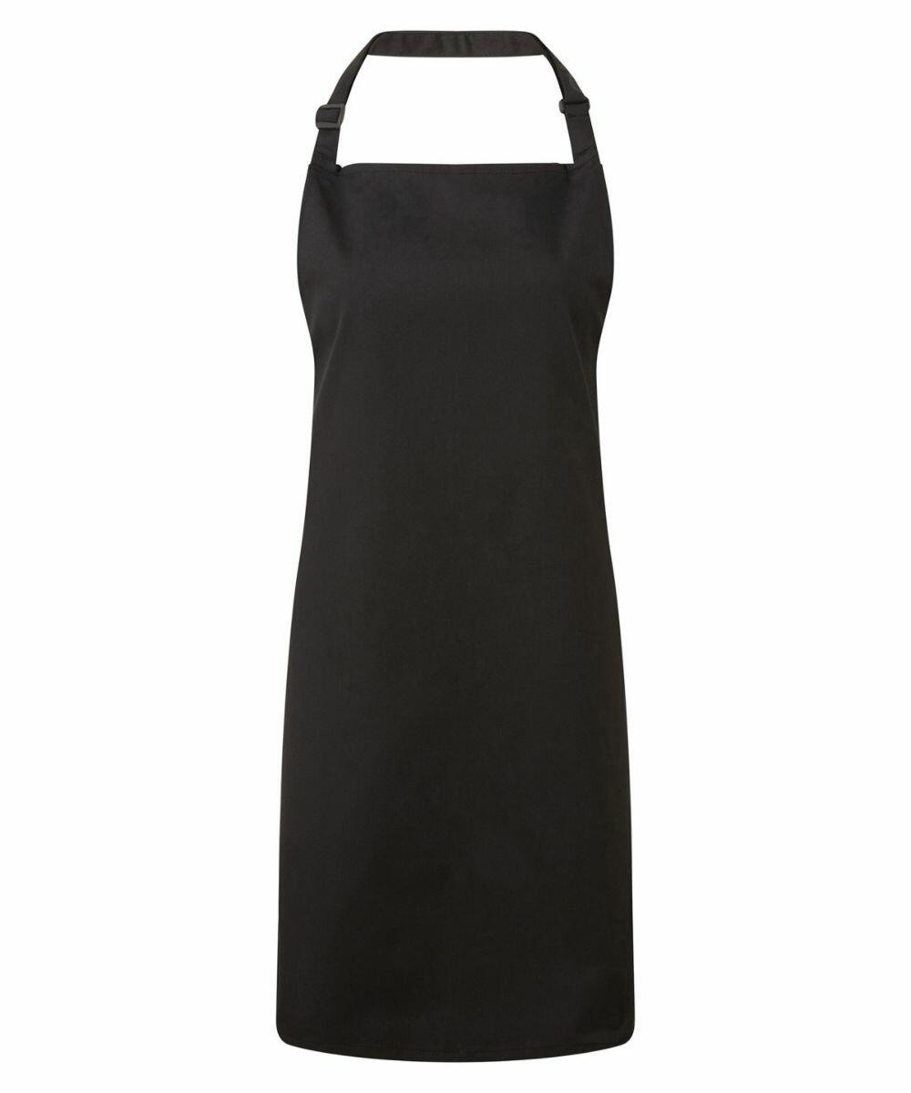 The PR996 from Premier is a black apron featuring an adjustable neck strap and a sleek, pattern-free design.