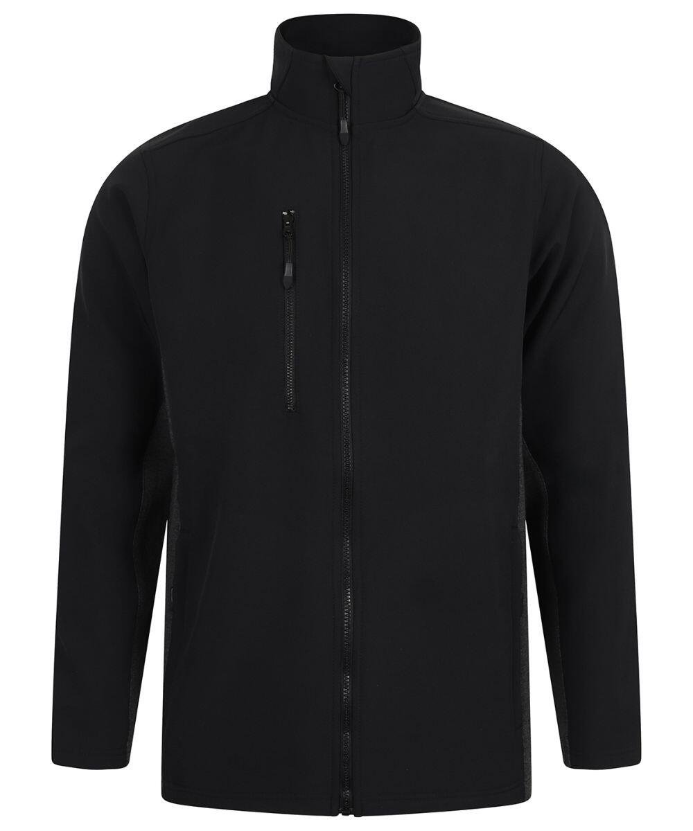 The Henbury HB835 is a black zip-up jacket featuring a high collar and a chest pocket.