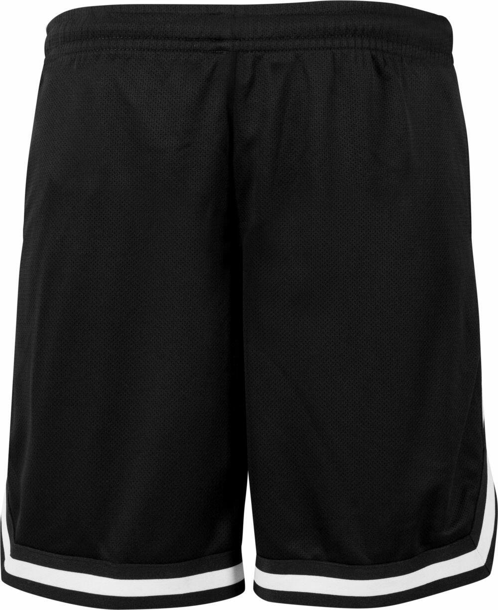 The BY047 black athletic shorts by Build Your Brand feature white trim at the hem, seen from the back.