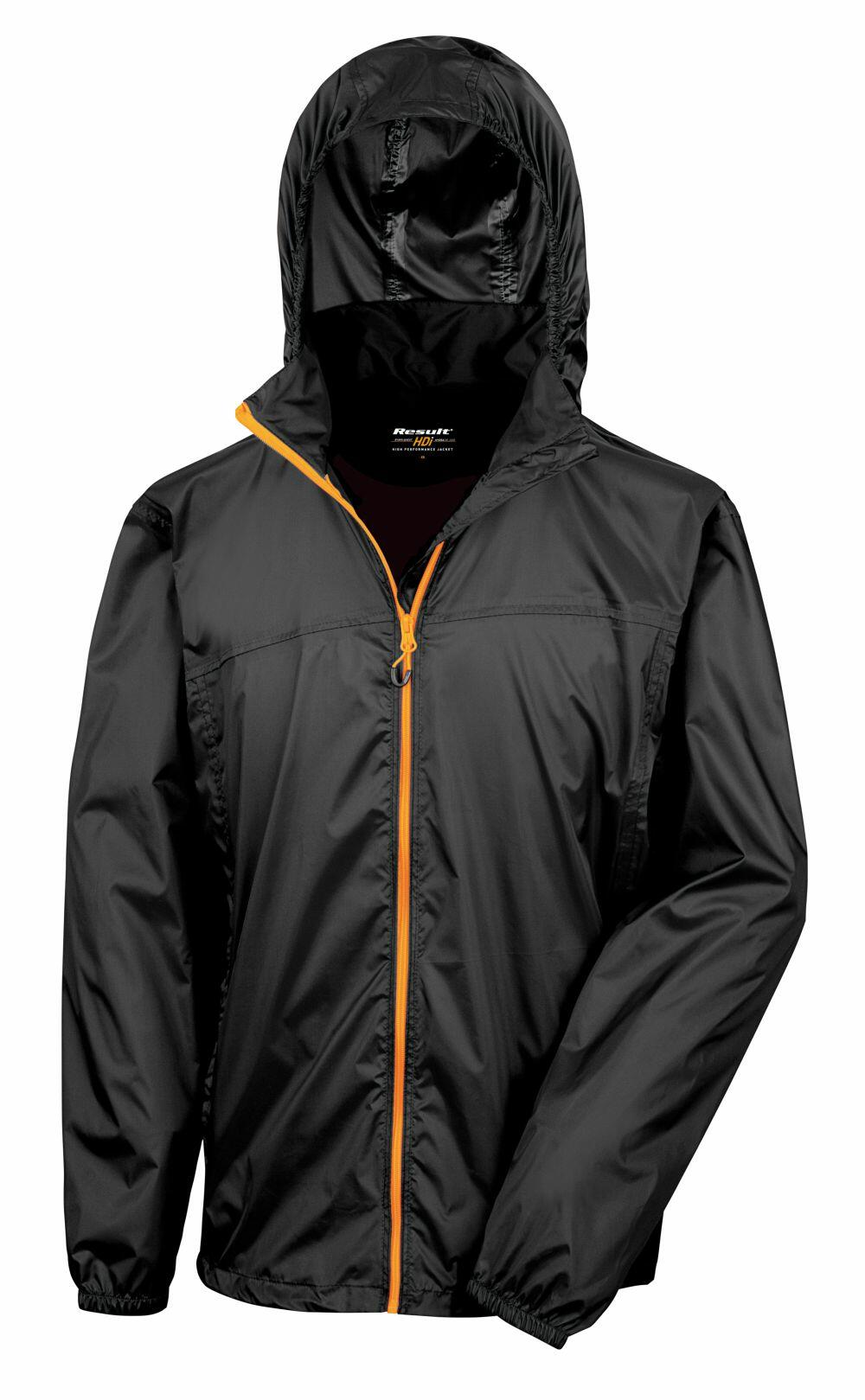 The R189X by Result Urban Outdoor, a black hooded jacket featuring a yellow zipper, is shown against a plain background.