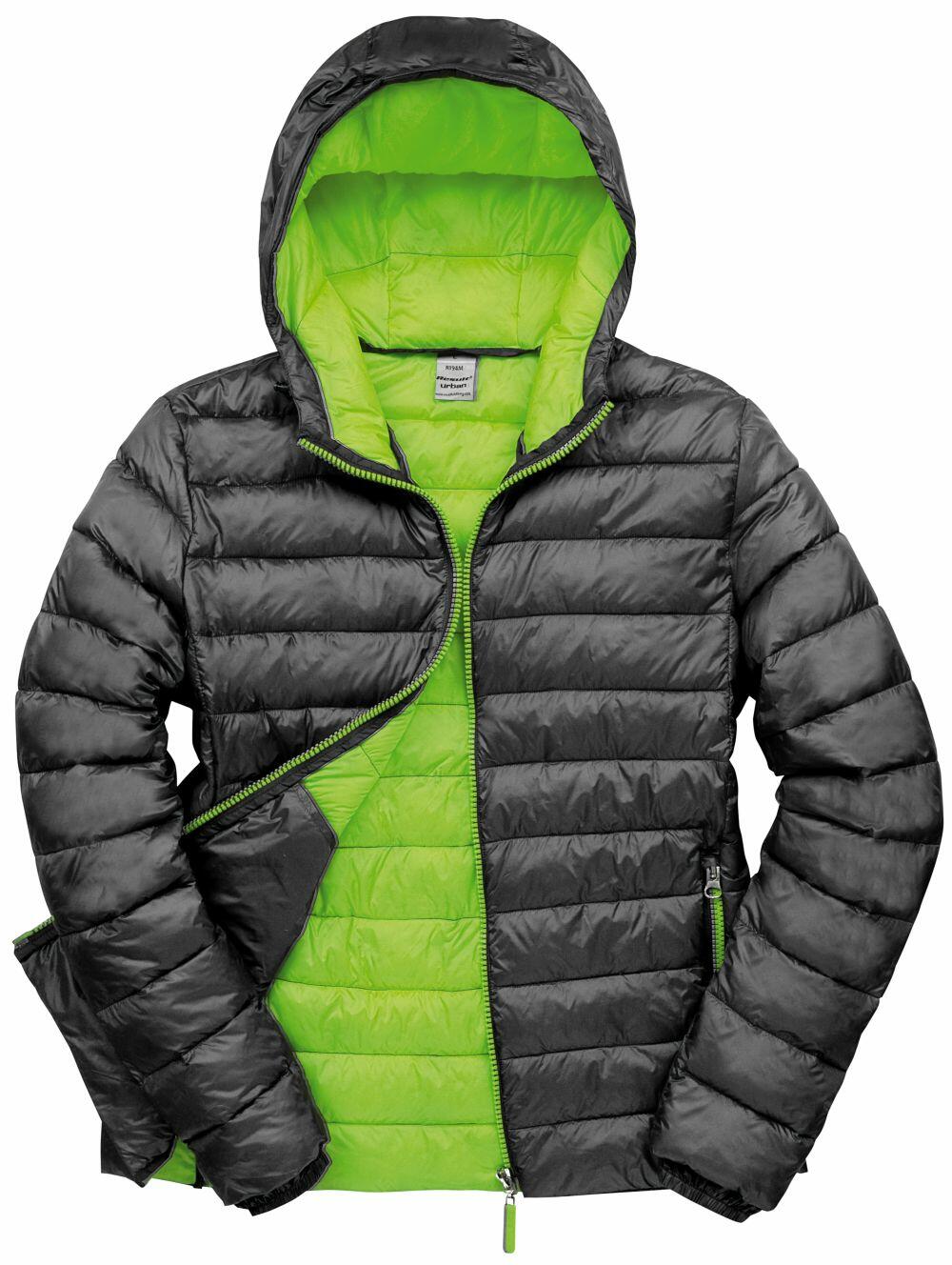The Result Urban Outdoor R194M hooded puffer jacket in black and green features a front zipper.
