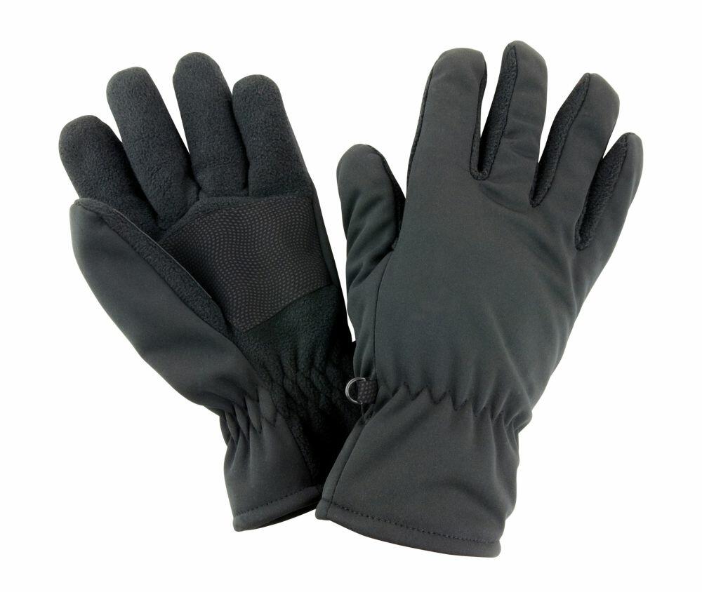 A pair of Result Winter Essentials R364X black winter gloves with fleece lining and elastic cuffs.