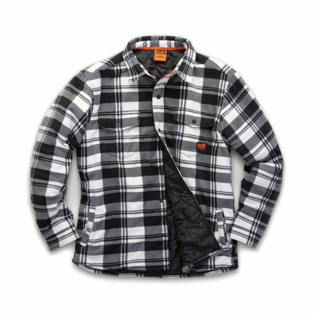 SH053 by Scruffs, a black and white plaid jacket featuring snap buttons and a quilted lining, displayed on a plain background.