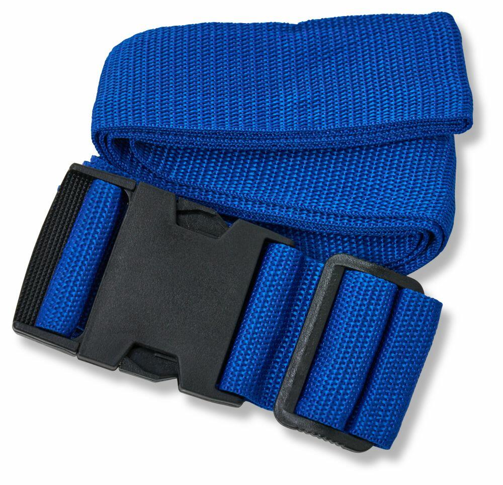 A neatly folded HL036 martial arts belt in blue, featuring a black plastic buckle, from the brand Home & Living.