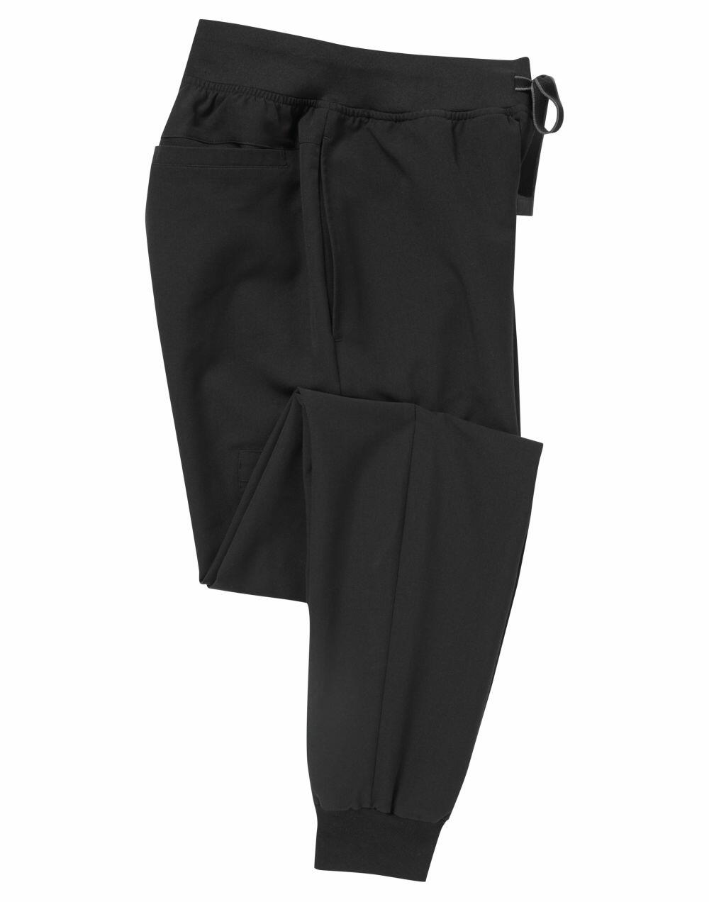 The NN610 joggers by Onna by Premier, featuring a black color with an elastic waistband, cuffs, and a drawstring, are displayed folded against a plain white background.