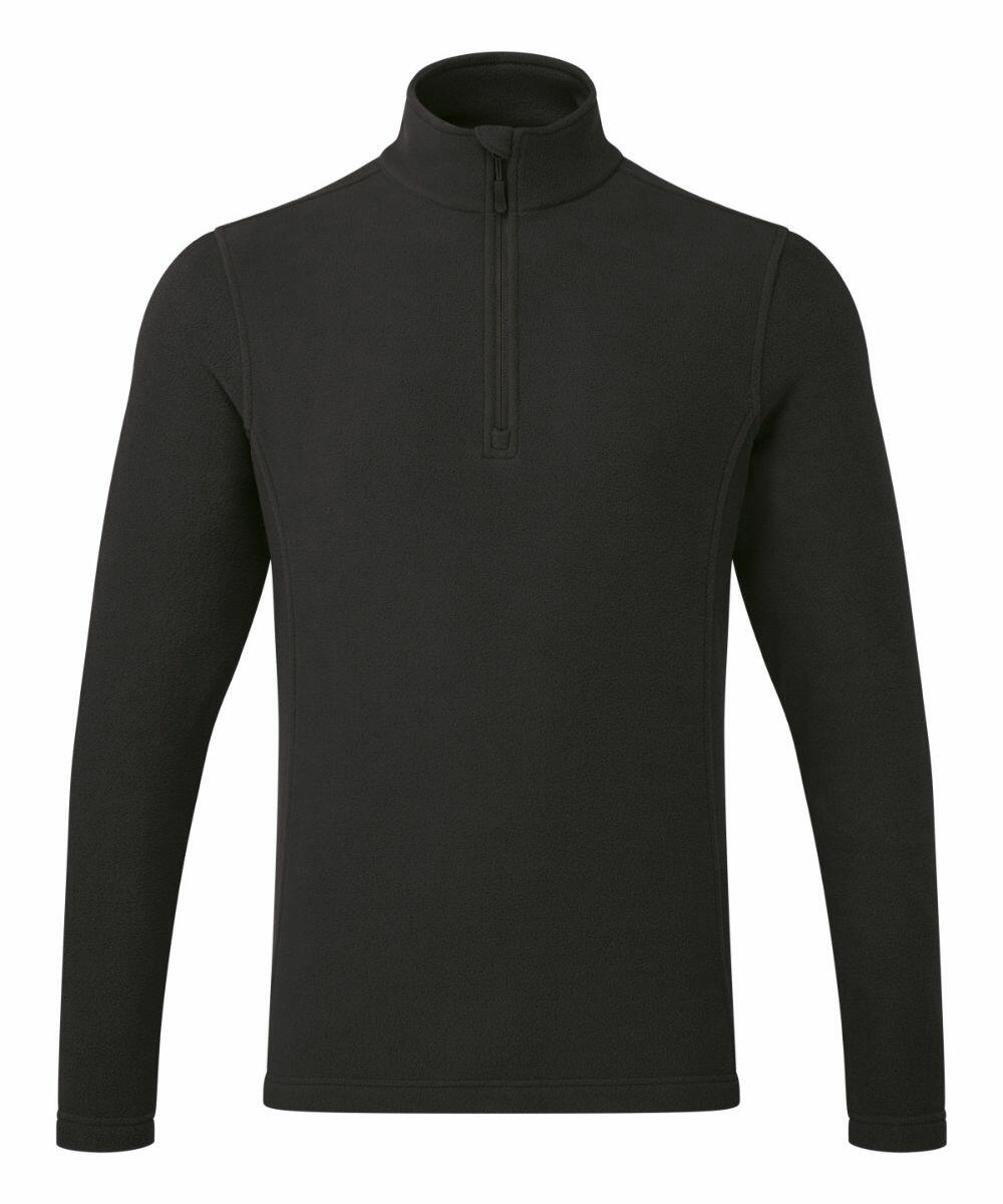 A Premier PR831 long-sleeve pullover in black, featuring a quarter-zip and a high collar.