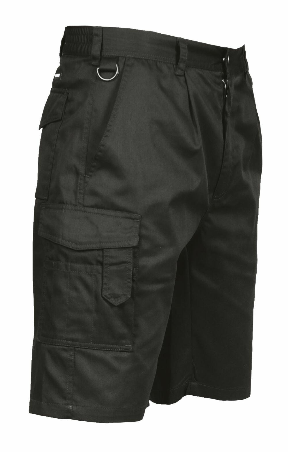 Portwest PW122 cargo shorts in black, featuring multiple pockets and belt loops.