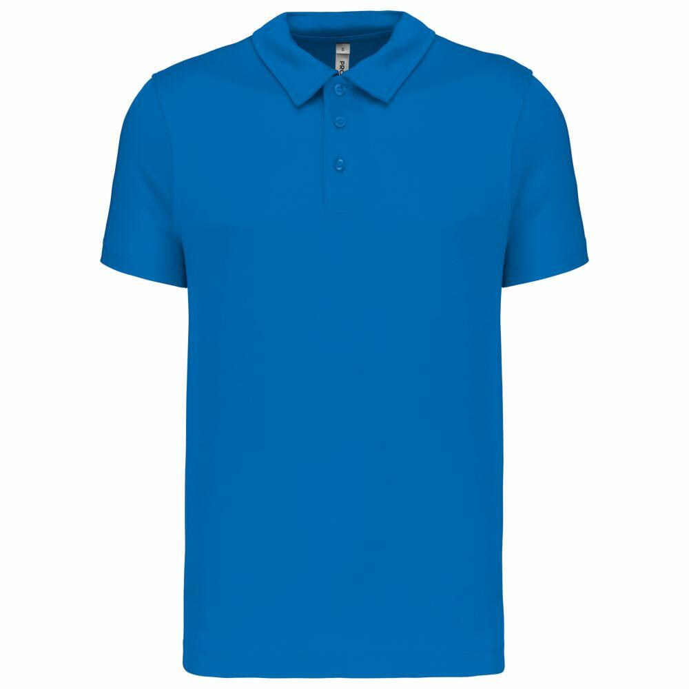 A PA482 polo shirt from Kariban Proact, featuring a collar and three buttons in a plain blue design.