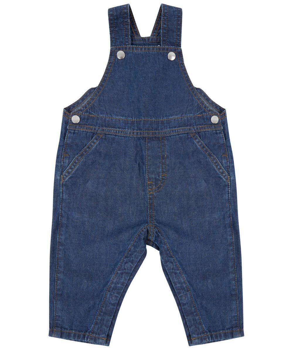 Larkwood's LW700 features adjustable straps and front pockets in denim overalls designed for children.