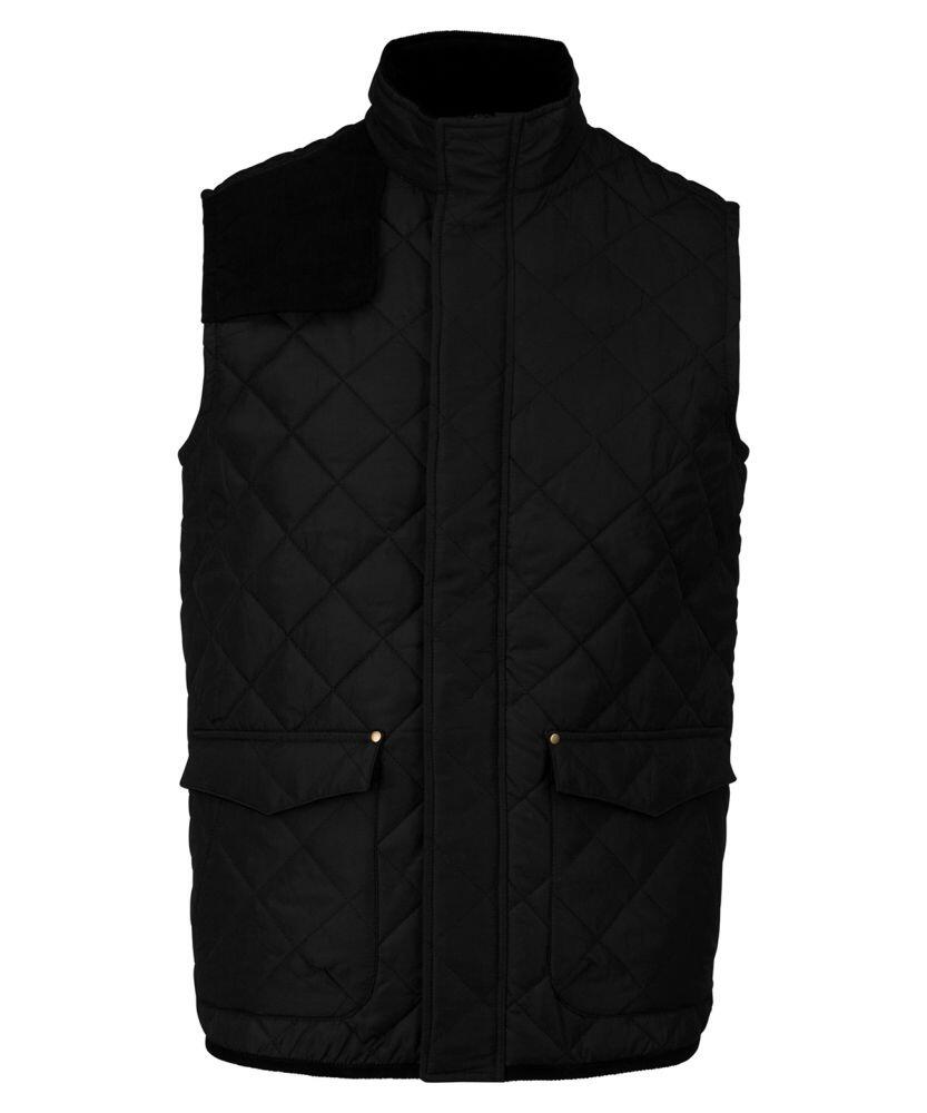 The Kariban K6124 is a quilted vest in black, featuring a high collar and two front pockets.