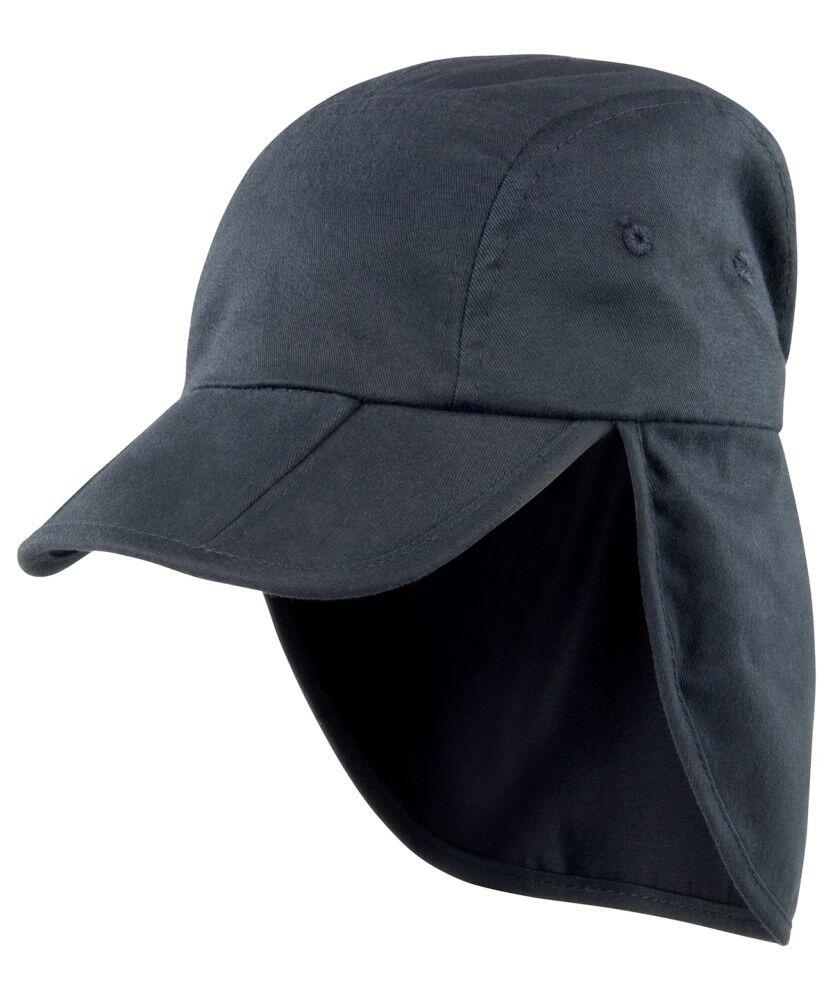 The RC76J by Result Headwear is a dark blue baseball cap featuring a neck flap for sun protection.