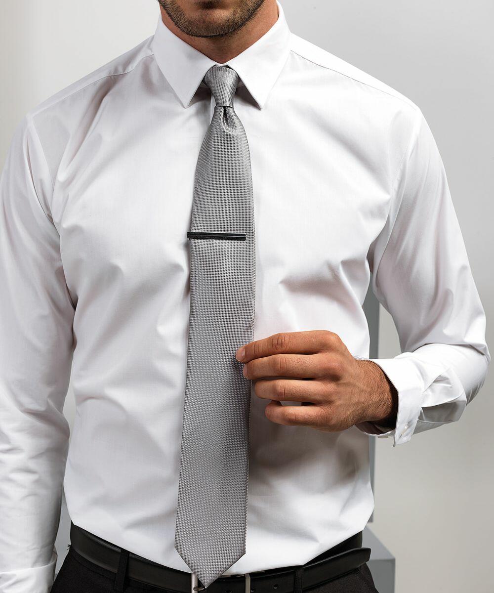 grey shirt white tie