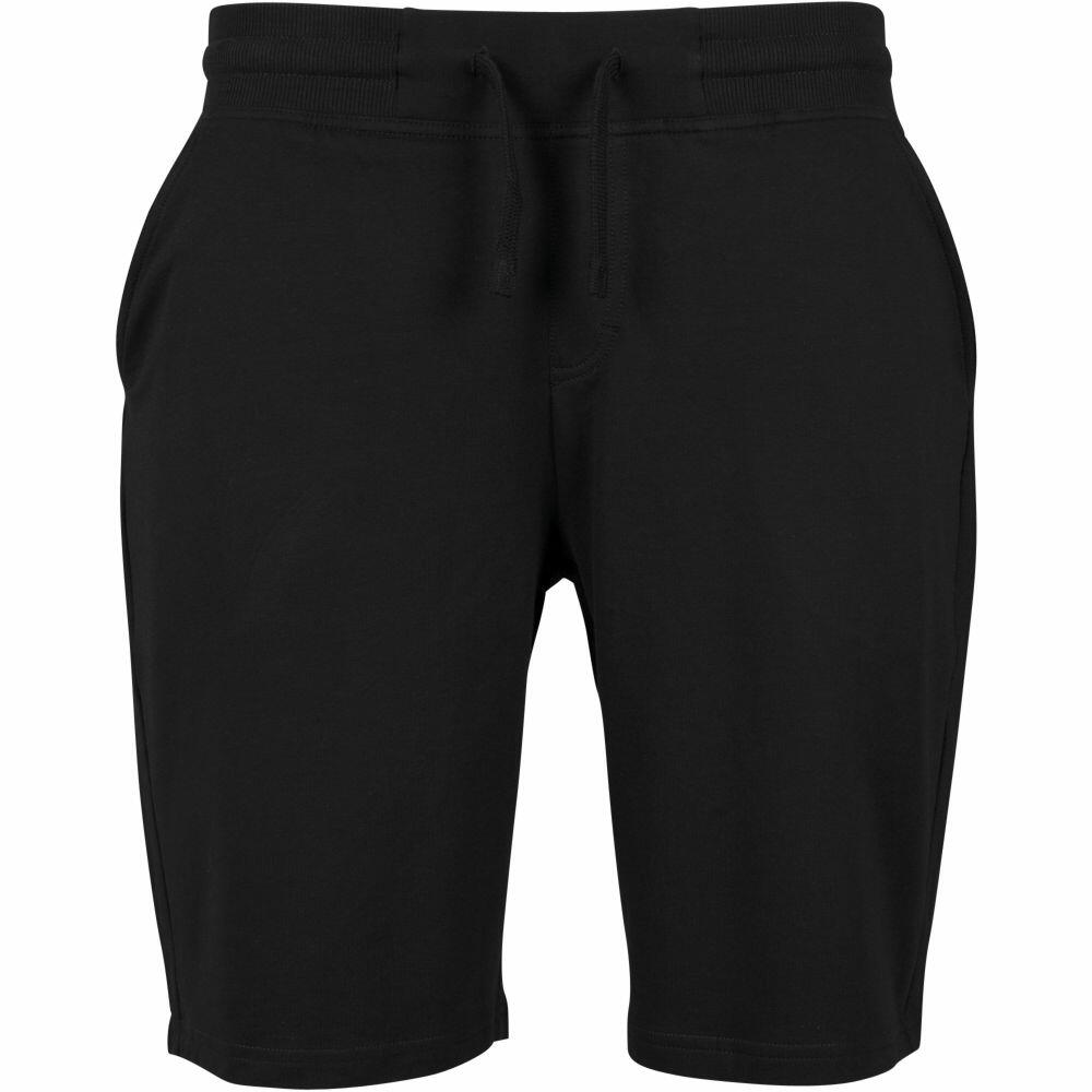 Build Your Brand BY080 athletic shorts in black, featuring a drawstring and side pockets.