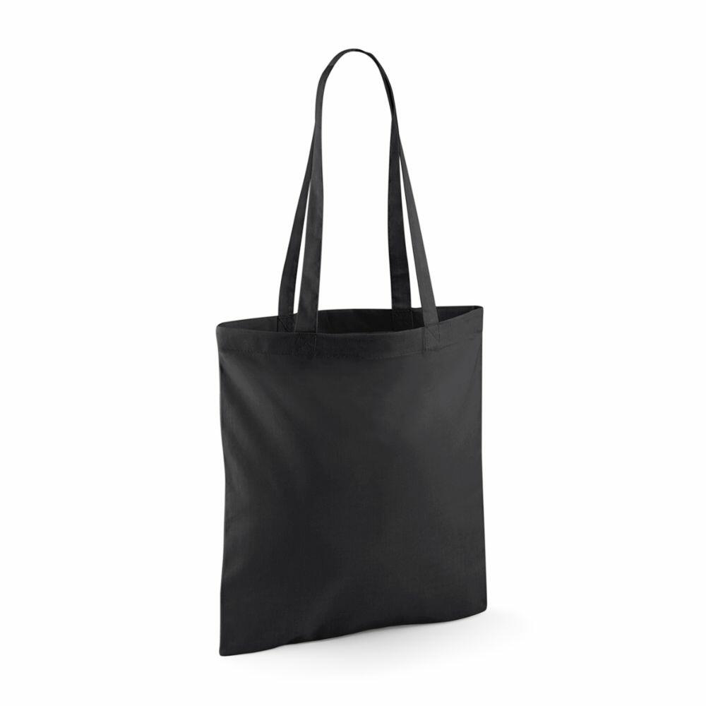 A straightforward black tote bag with two handles, identified as the WM901 from Westford Mill, is displayed against a white backdrop.