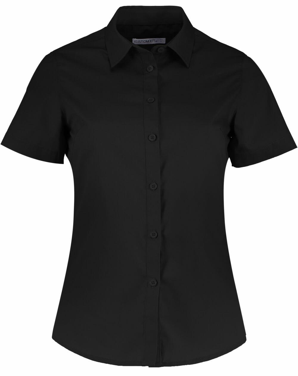 Kustom Kit KK241 black short-sleeve button-up shirt on a white background.