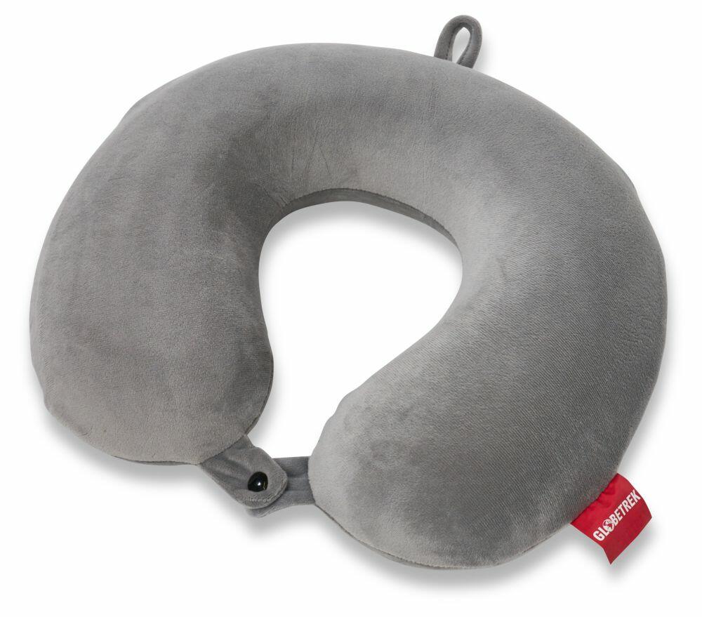 The Home & Living HL037 gray U-shaped travel neck pillow features a snap closure and a convenient loop for hanging.