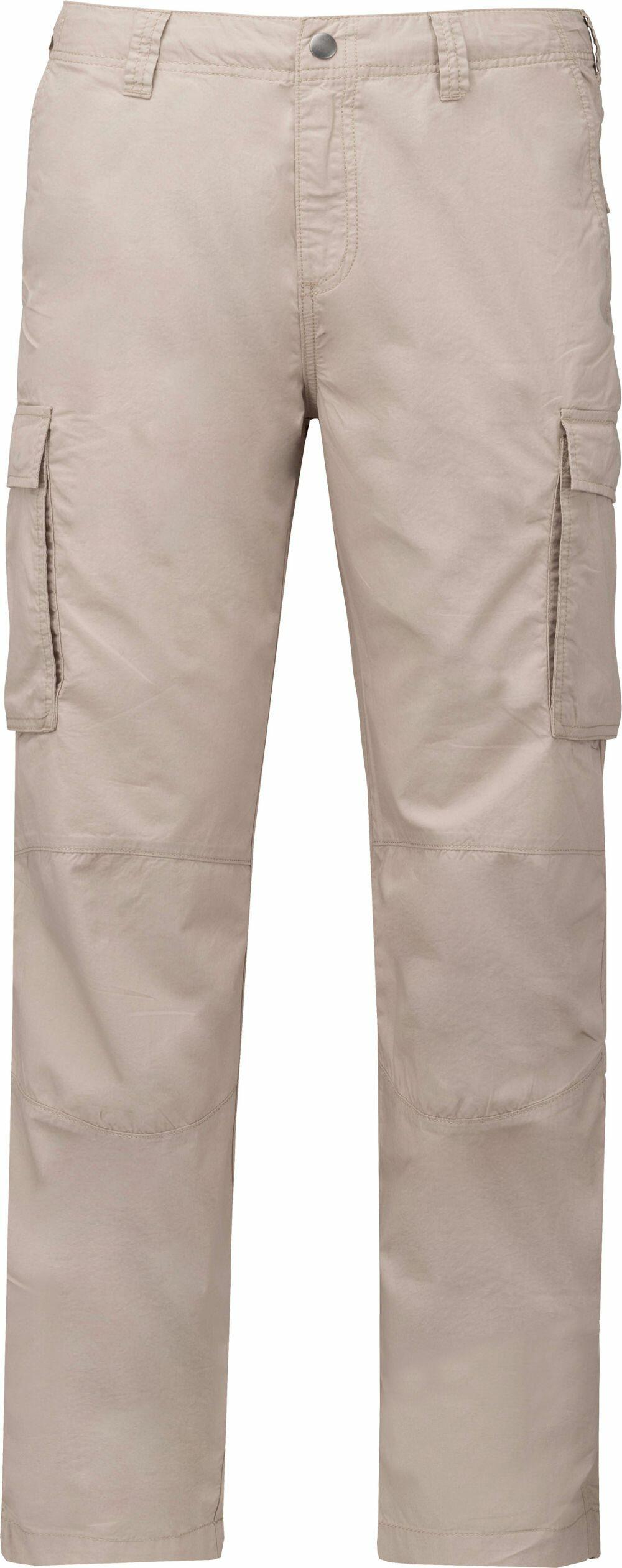 Kariban's KB745 beige cargo pants come with a button and zipper closure and feature convenient side pockets.