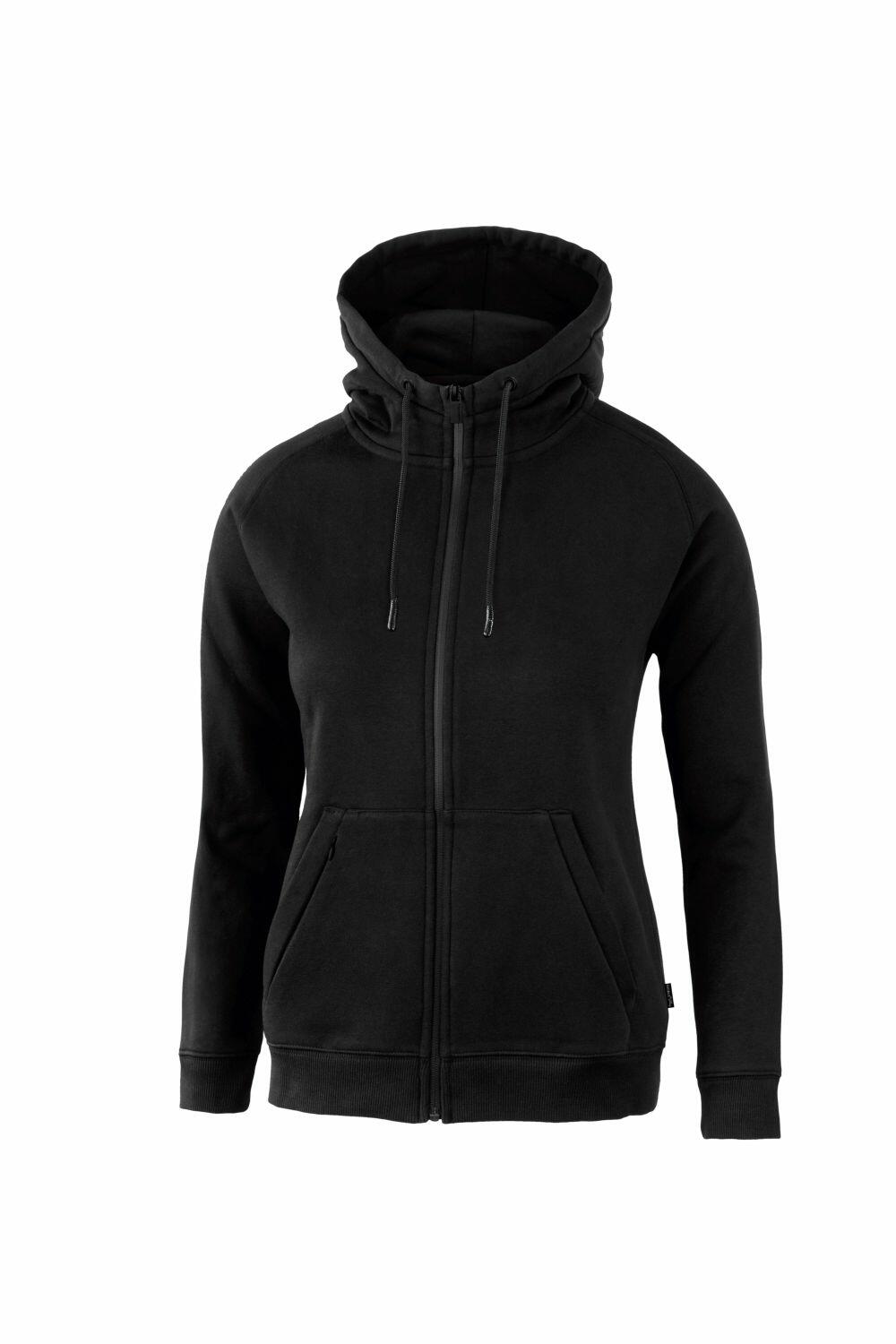 Nimbus Play's NP04F is a black zip-up hoodie featuring drawstrings and front pockets.