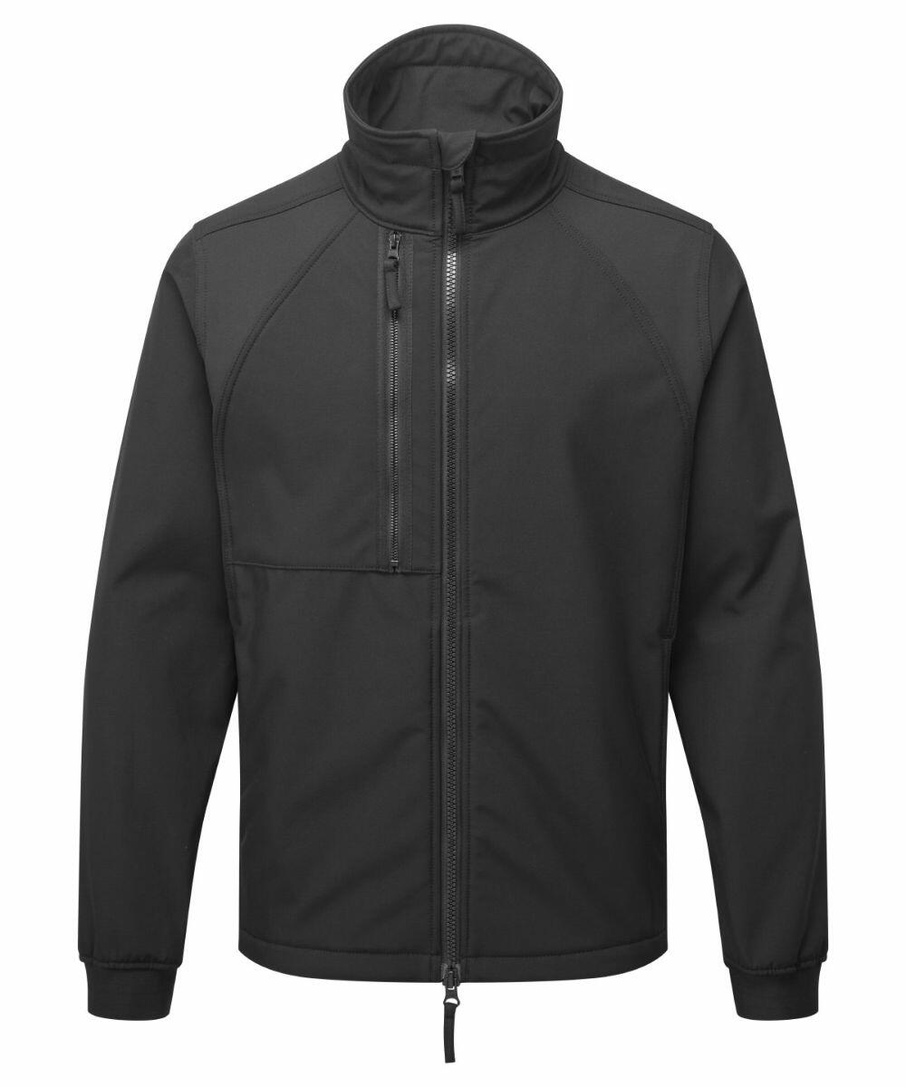 Introducing the PW135 by Portwest: a high-collared black jacket featuring a front zipper, zippered chest pocket, and long sleeves.