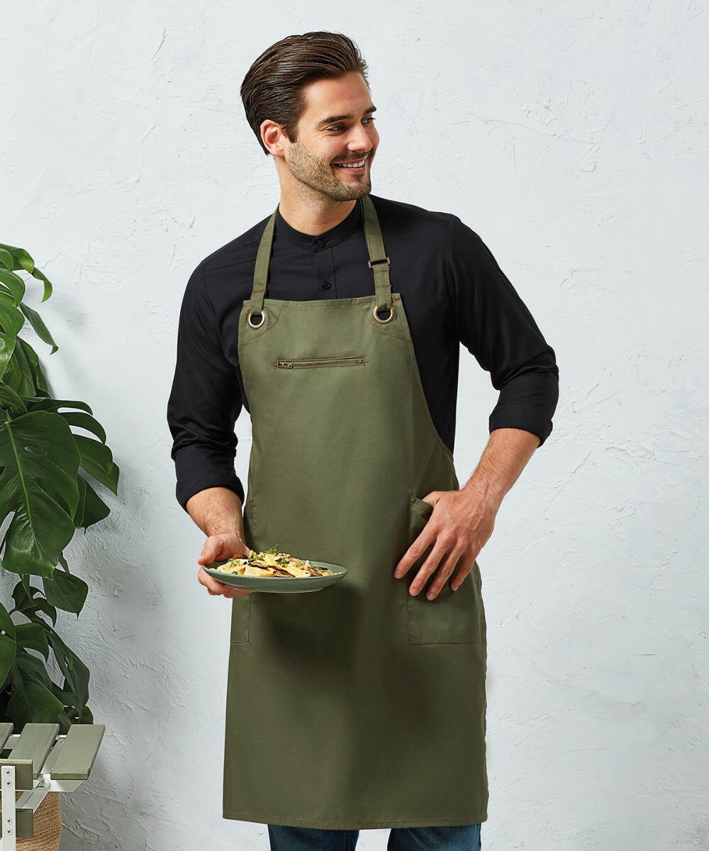 Premier Barley Contrast Stitch Bib Apron Stylish Durable Design
