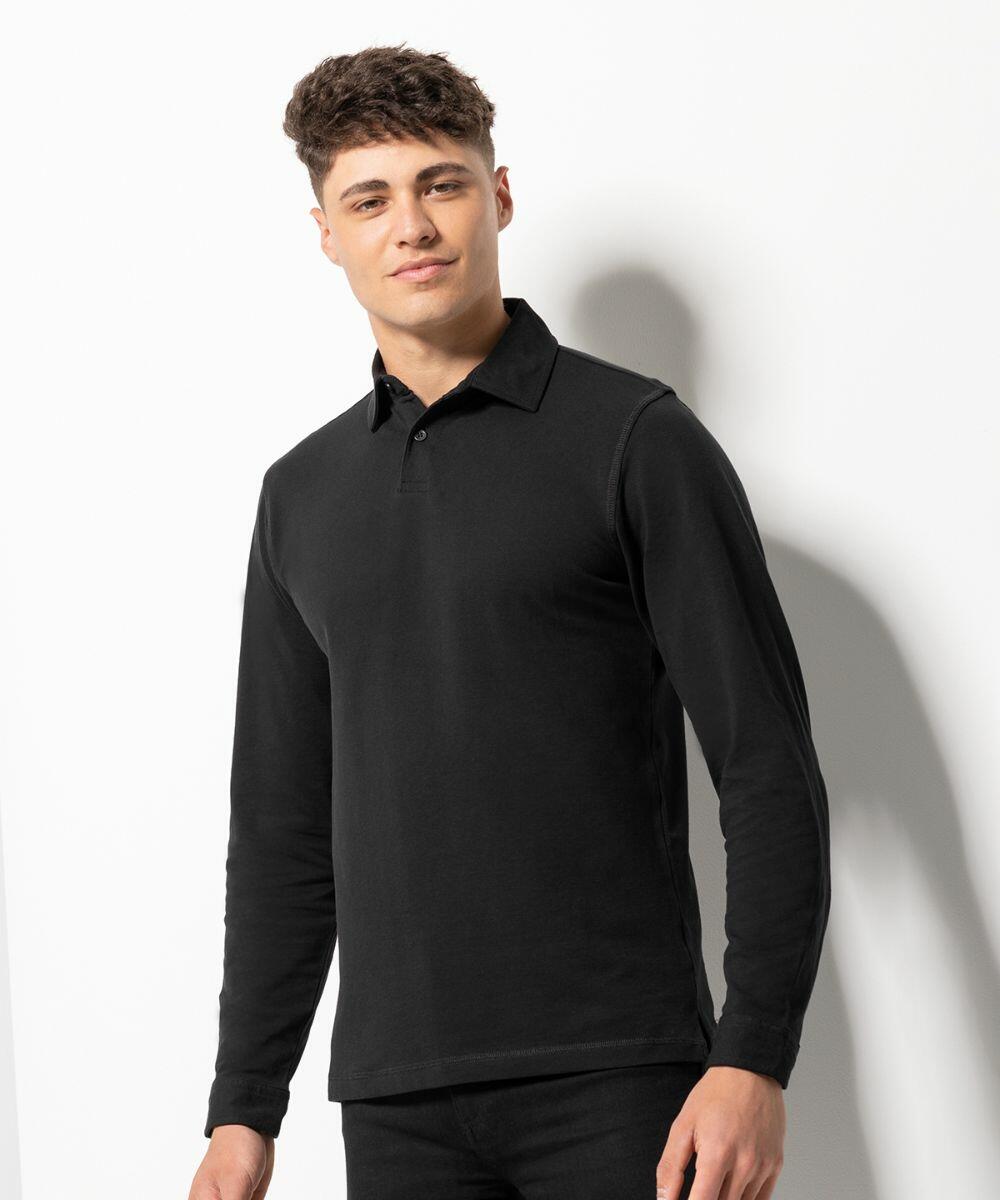 Plain black long sleeve polo shirt best sale