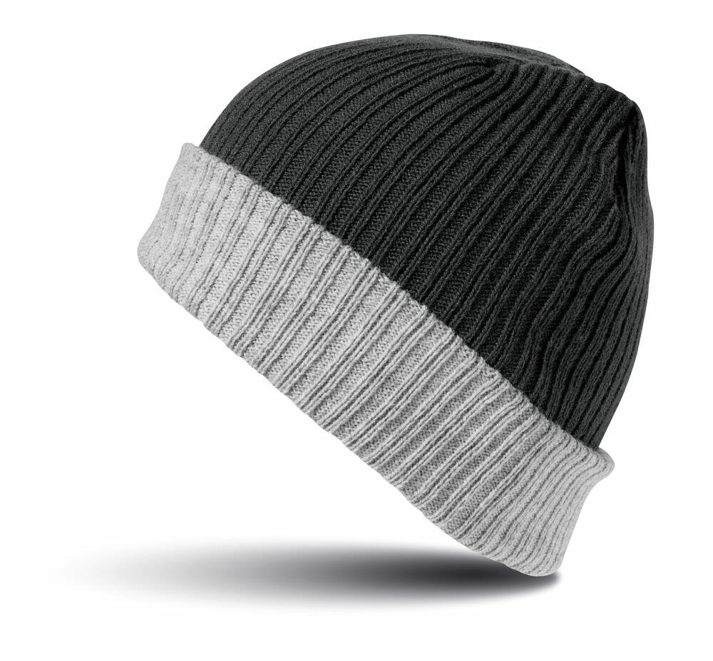 The Result Winter Essentials R378X, a knitted beanie in gray and black with a fold-over cuff, is displayed against a white background.