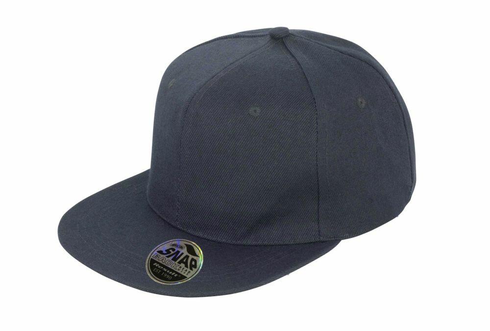 The RC83X by Result Headwear is a dark gray snapback cap featuring a flat brim and a visible sticker on the front.