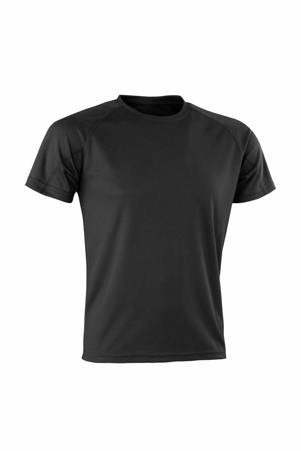 The Spiro S287X, a black athletic shirt with short sleeves, is displayed against a white background.