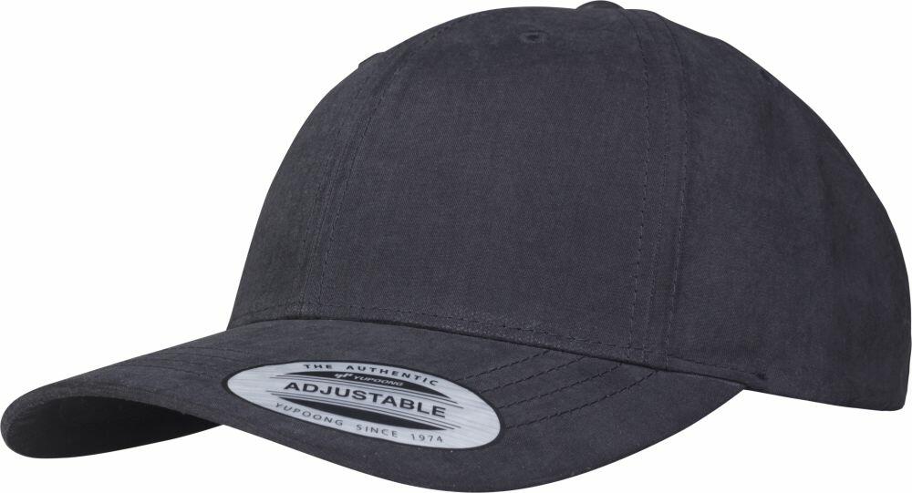 A Flexfit By Yupoong YP137 baseball cap in dark gray with an adjustable fit and a sticker on the brim.