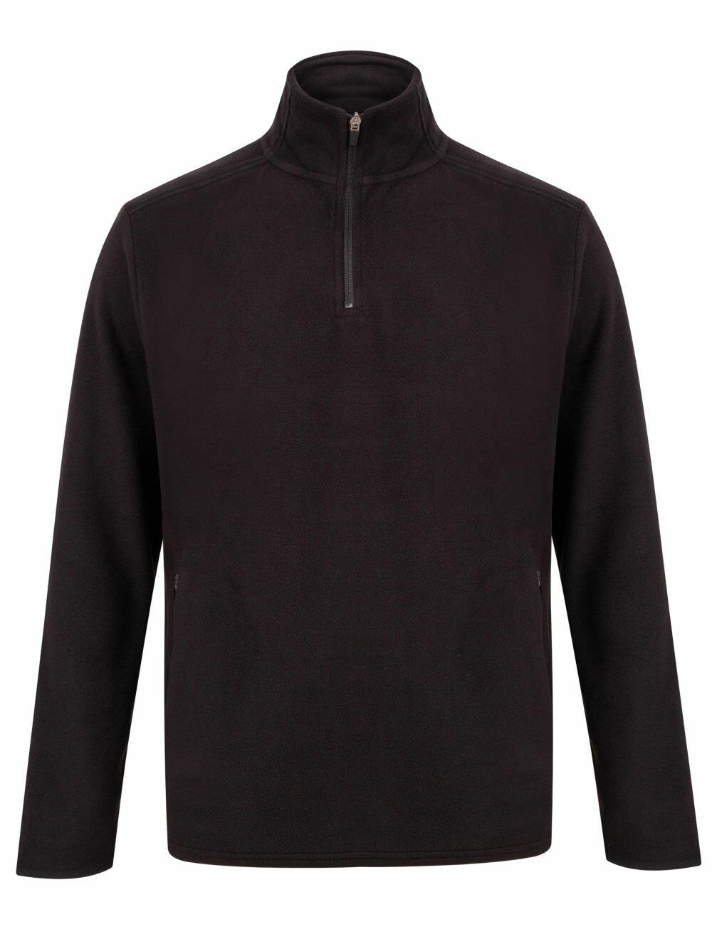 A black Henbury HB858 quarter-zip fleece pullover with long sleeves.