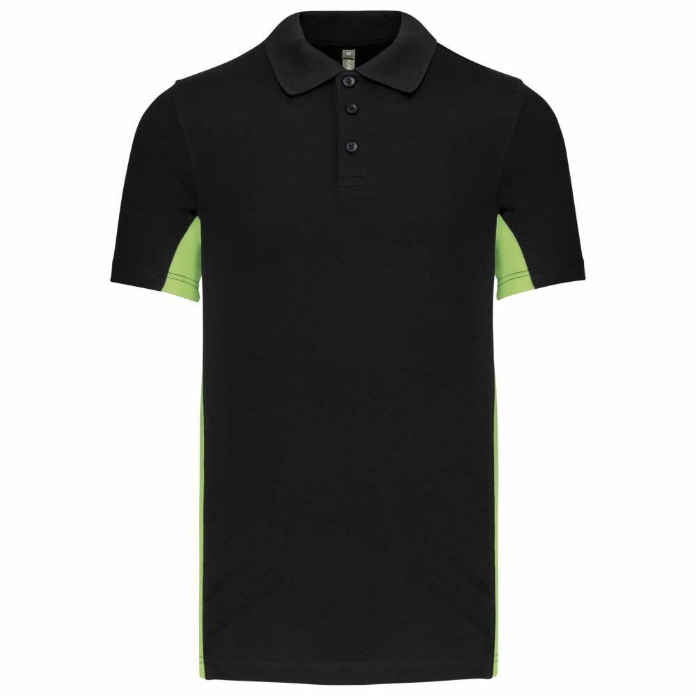 The KB232 by Kariban is a black polo shirt featuring an lime stripe down each side.